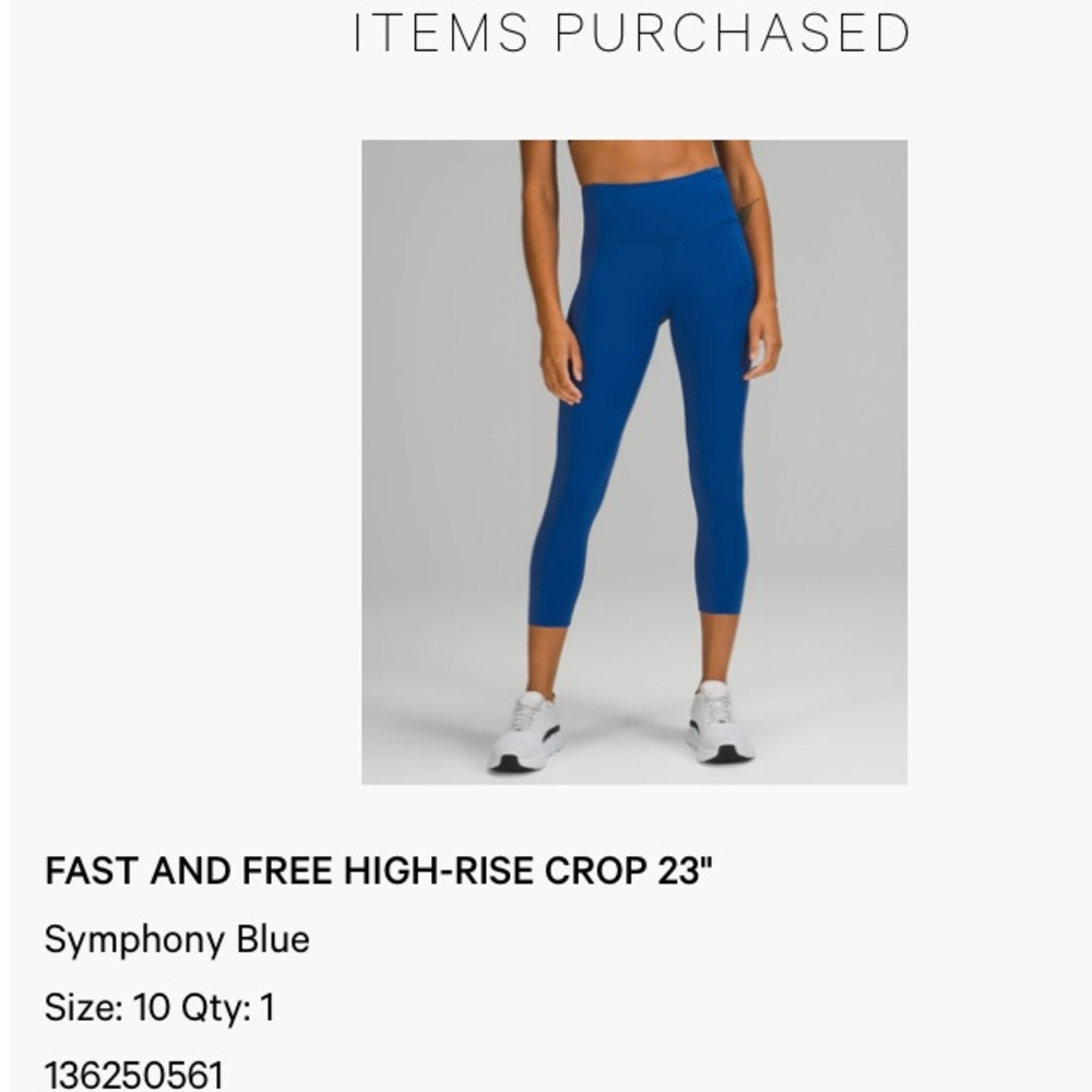 NWT Lululemon Fast and Free High-Rise Crop 23”, Symphony Blue, size 10